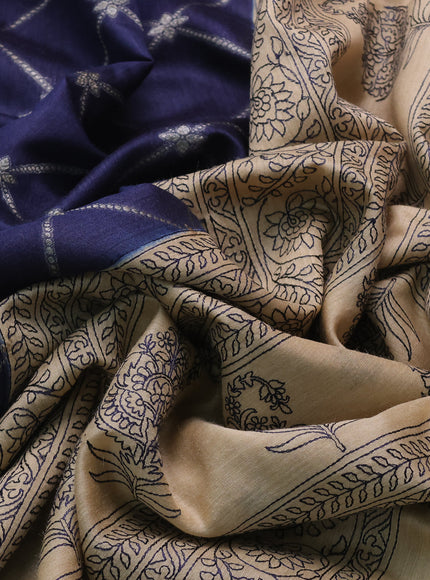 Blue-Beige Chiniya Silk Saree With Antique Zari Weaves & Embroided Border