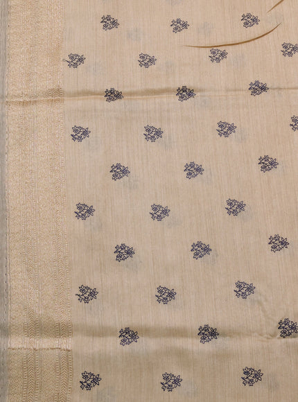 Blue-Beige Chiniya Silk Saree With Antique Zari Weaves & Embroided Border