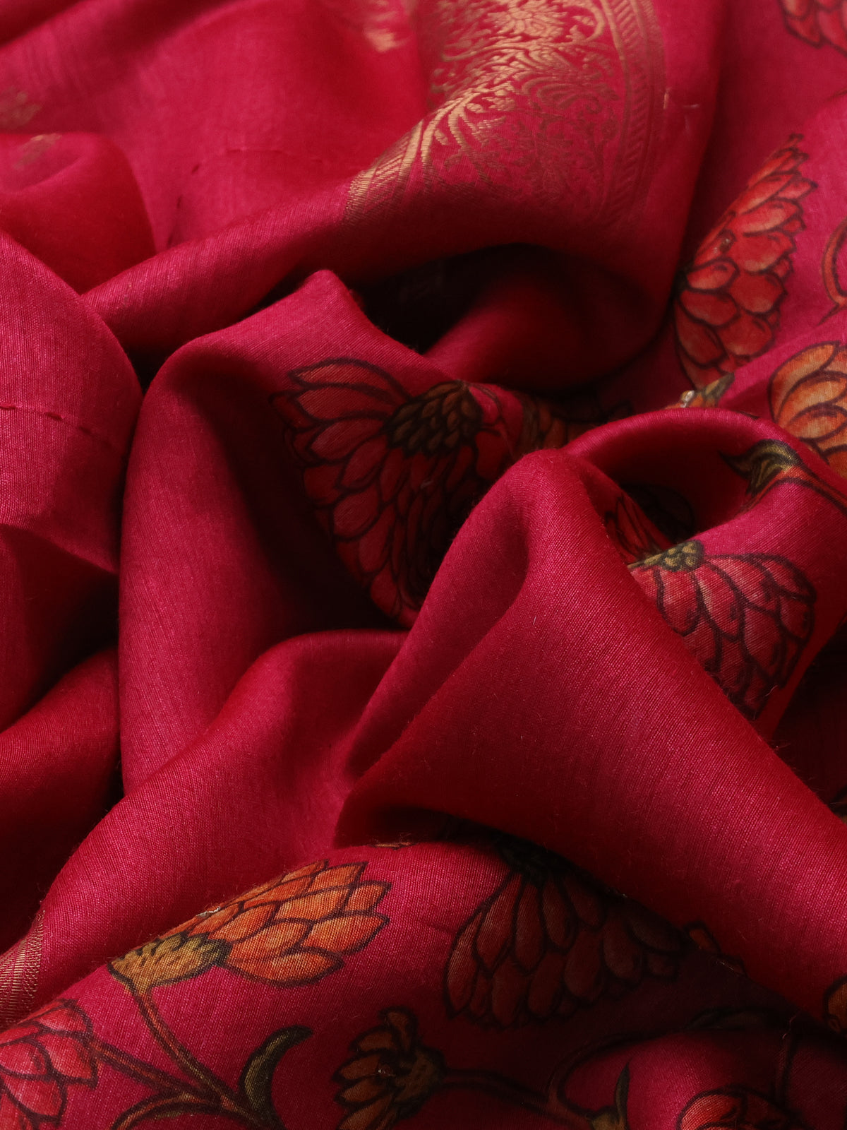 Pink Tussar Silk Saree With Zari Buttas & Kantha Stitch Work
