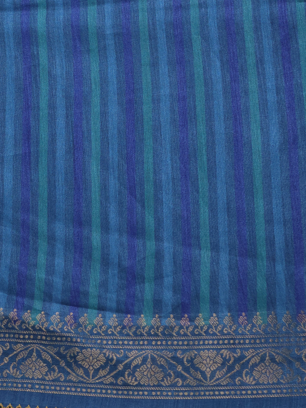 Blue Tussar Silk Saree With Zari Buttas & Kantha Stitch Work