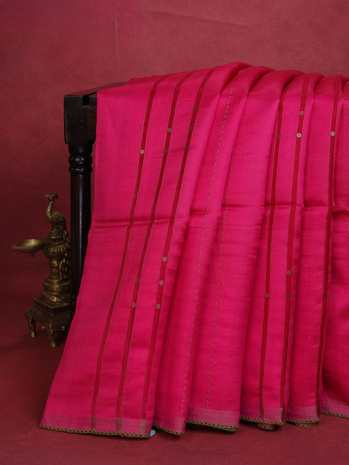 Pink Tussar Silk Saree With Sequin & Kantha Stitch Work