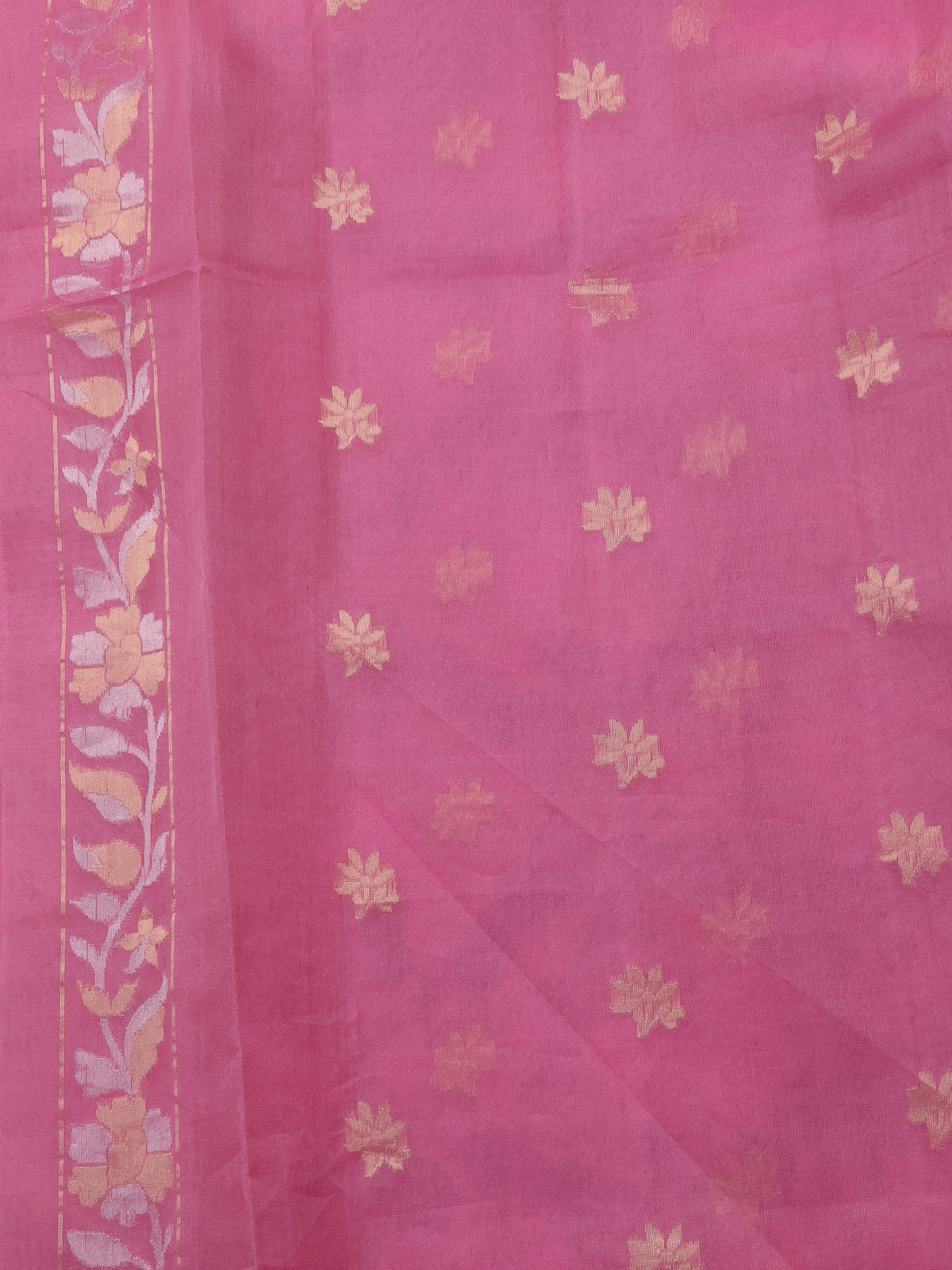 Pastel Pink Banarasi Kora Saree With Self Weaving & Convent Embroidery Border
