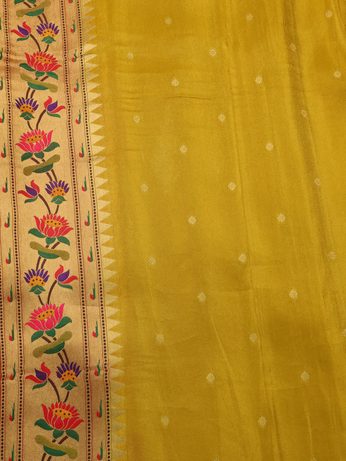 Yellow Tissue Silk Saree With Embroidery Butta & Paithani Style Border