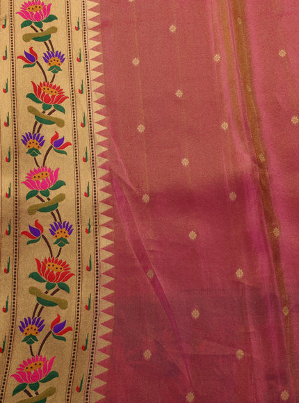 Pink Tissue Silk Saree With Embroidery Butta & Paithani Style Border