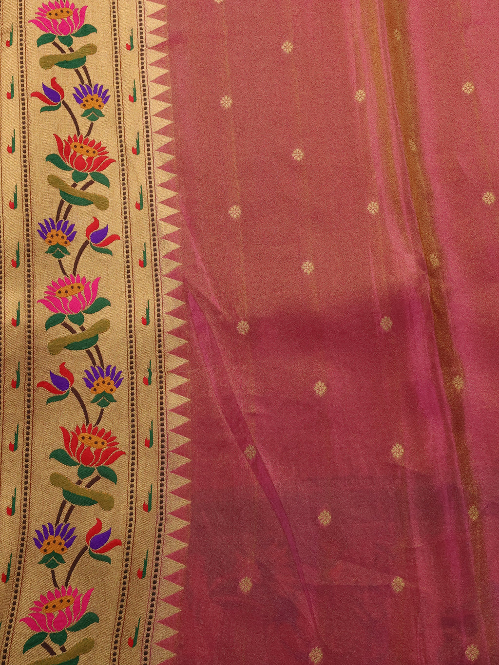 Pink Tissue Silk Saree With Embroidery Butta & Paithani Style Border
