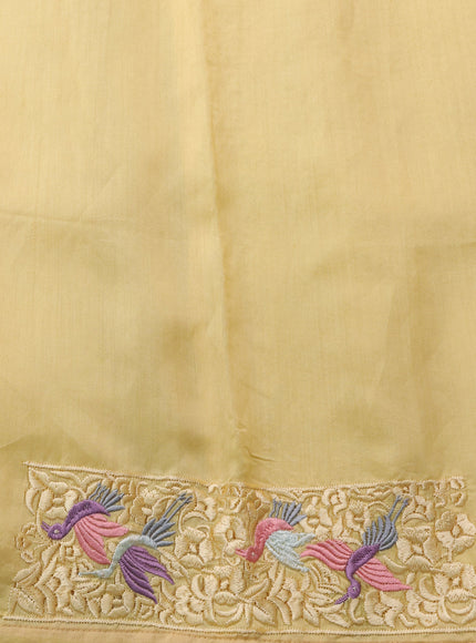 Pale Yellow Organza Silk Saree With Parsi Work Border