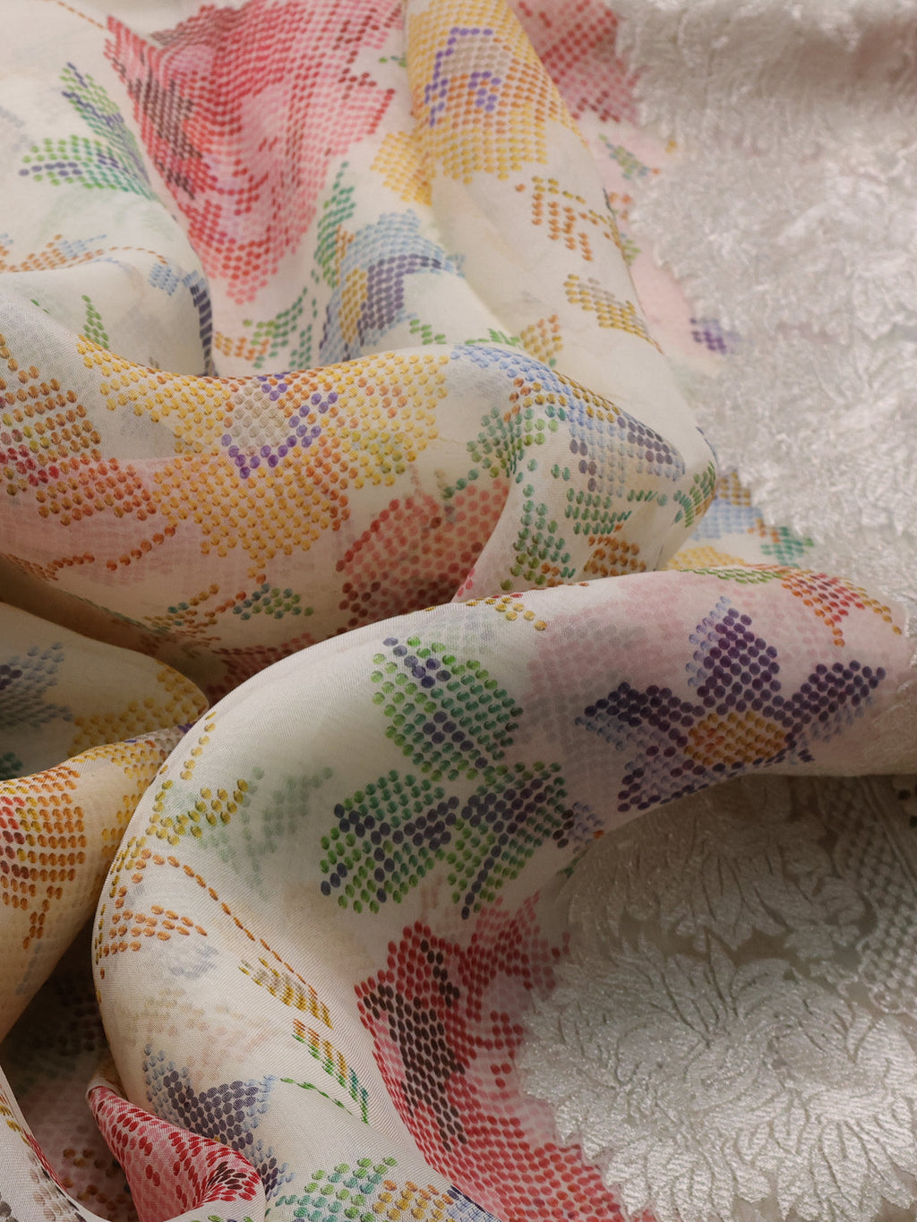 Beige Organza Silk Saree With Allover Prints & Rich Zari Border