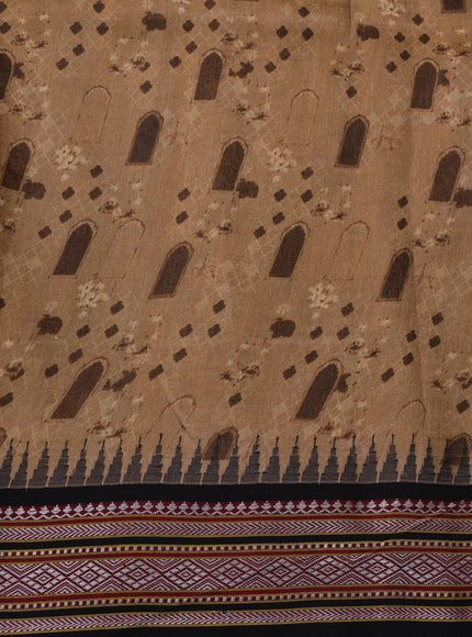 Brown Tussar Silk Saree With Digital Prints & Ganga Jamuna Vidarbha Border