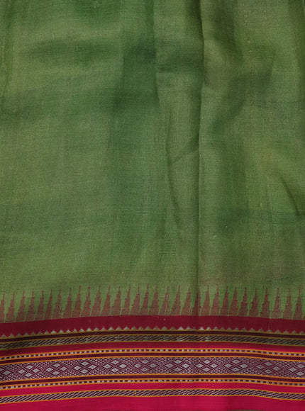Green Tussar Silk Saree With Digital Prints & Ganga Jamuna Vidarbha Border