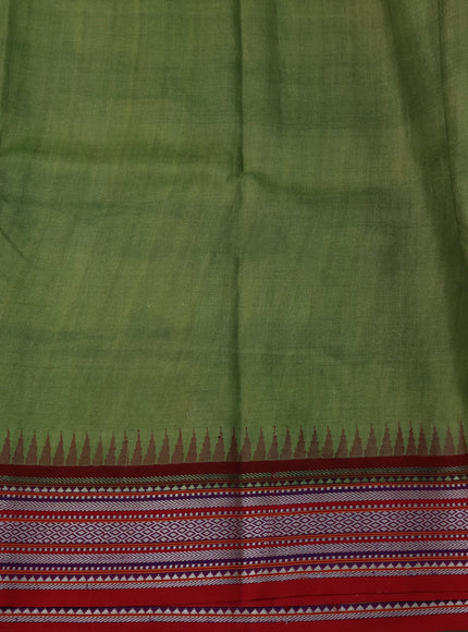 Green Tussar Silk Saree With Digital Prints & Ganga Jamuna Vidarbha Border