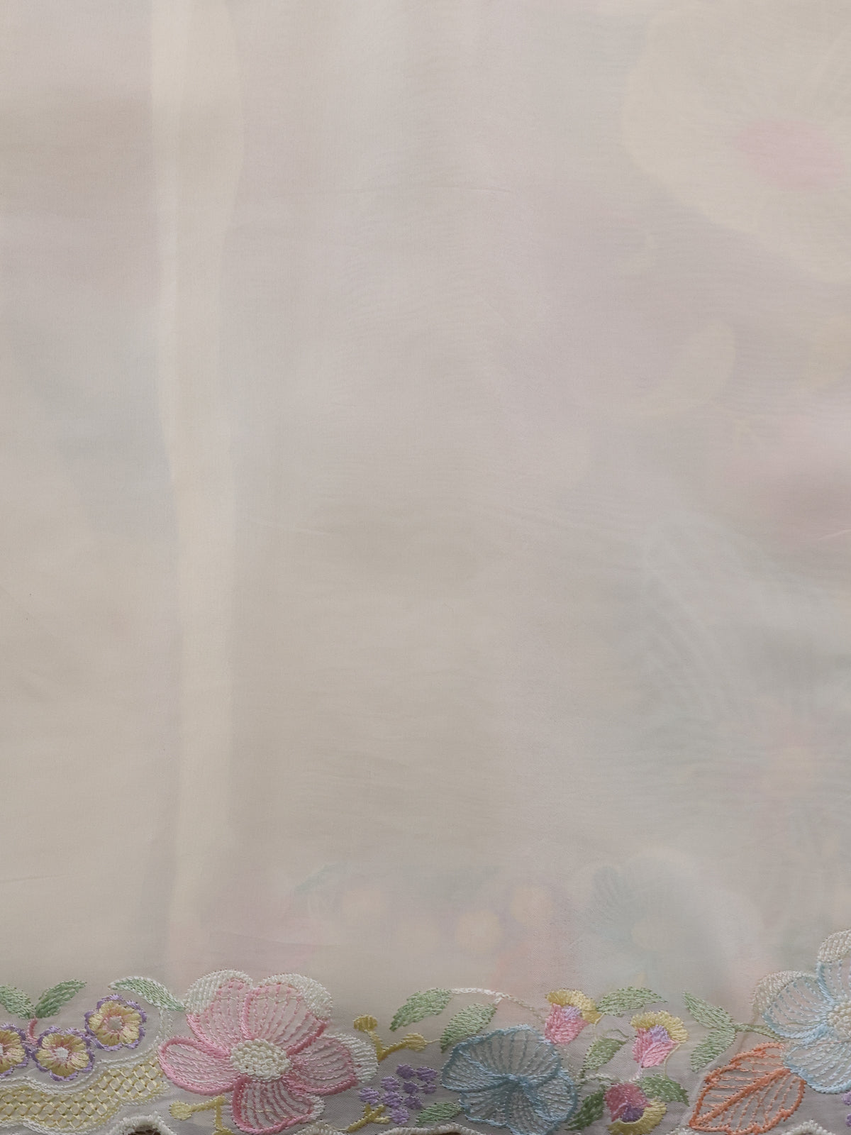 Cream Organza Silk Saree With Allover Floral Embroidery