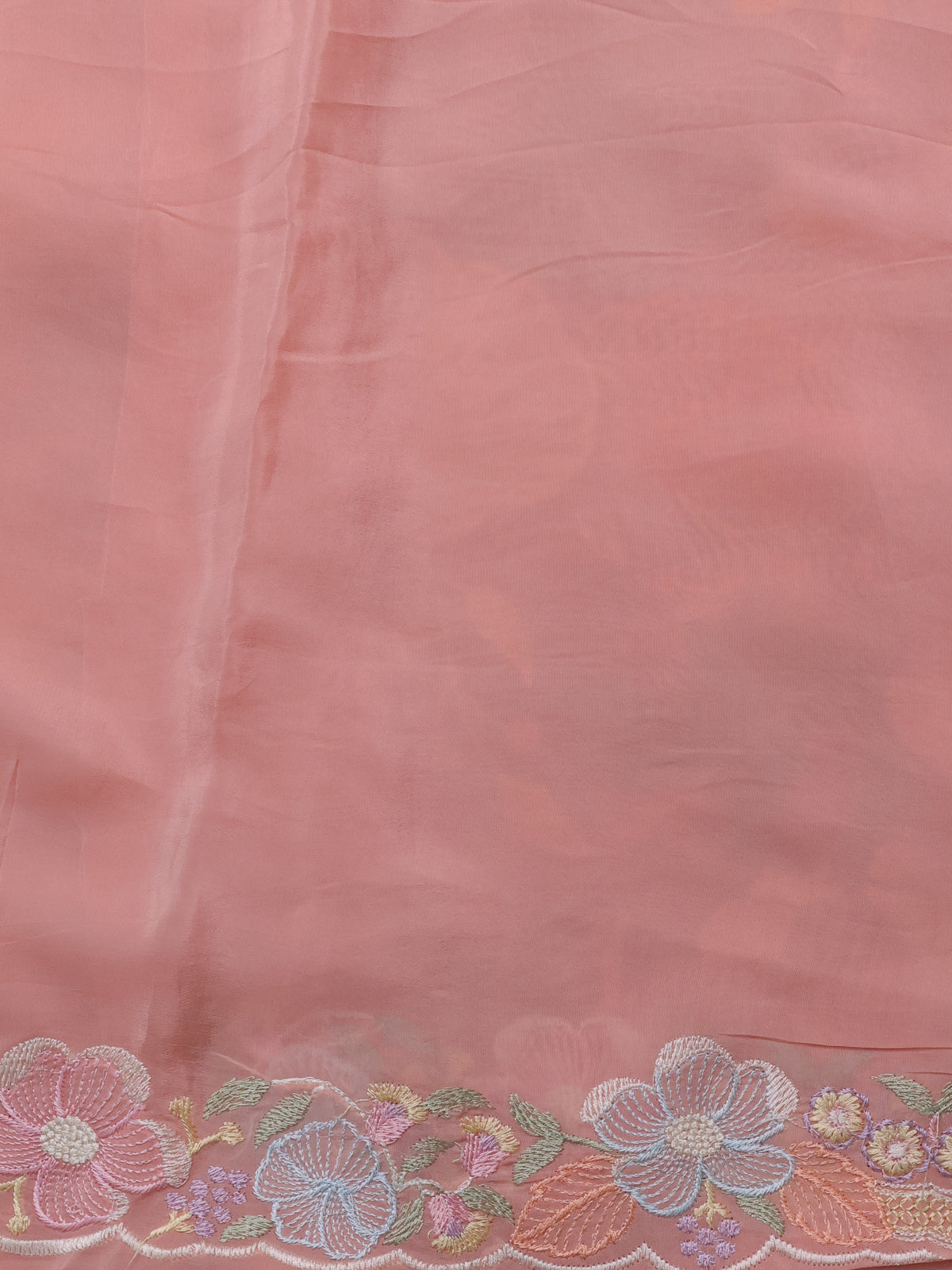 Peach Organza Silk Saree With Allover Floral Embroidery