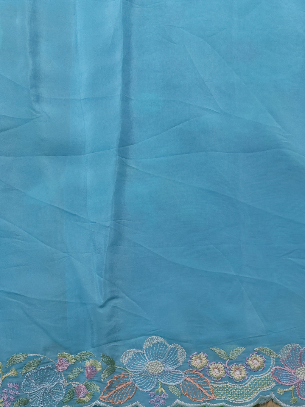 Light Blue Organza Silk Saree With Allover Floral Embroidery