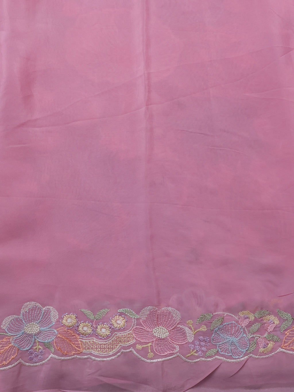 Light Pink Organza Silk Saree With Allover Floral Embroidery
