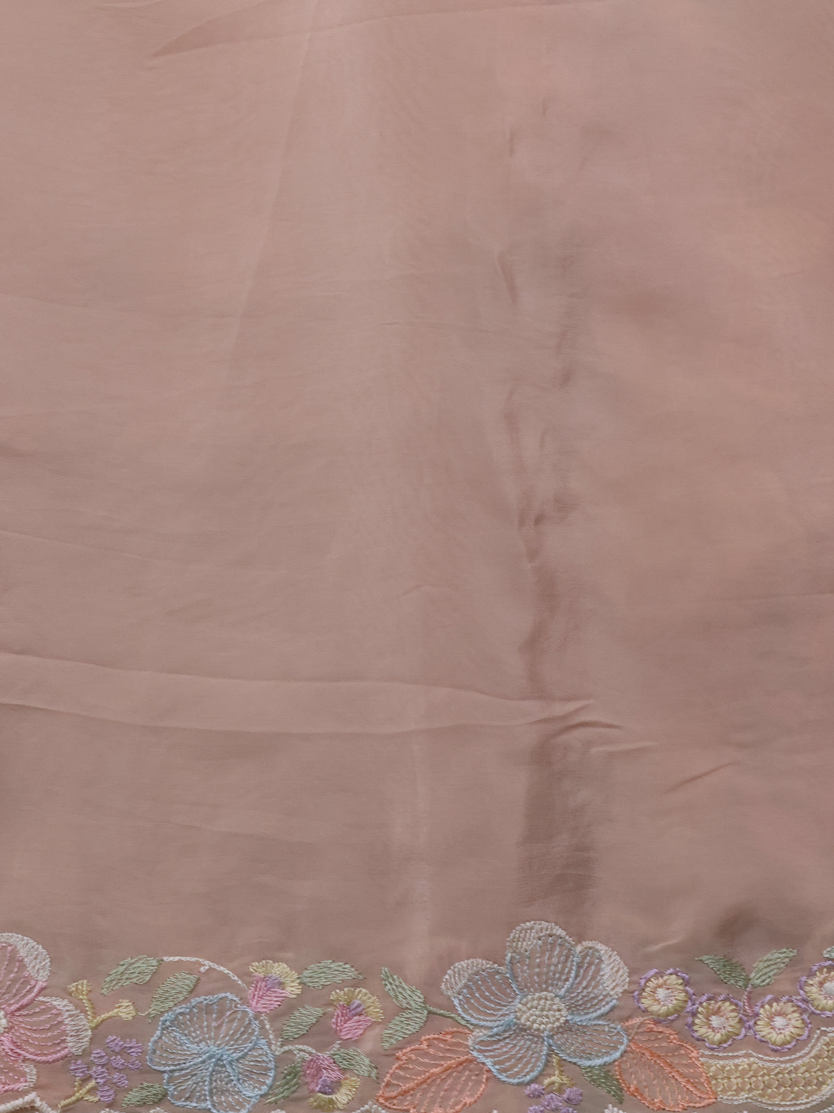 Mild Peach Organza Silk Saree With Allover Floral Embroidery