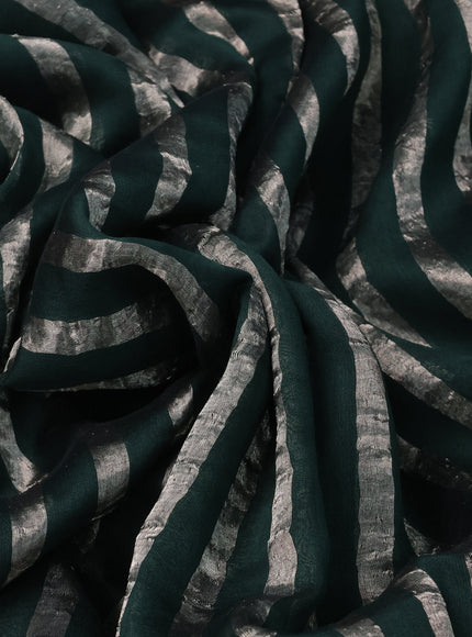 Bottle Green Pure Organza Silk Saree With Zari Stripes & Sequin Work Border