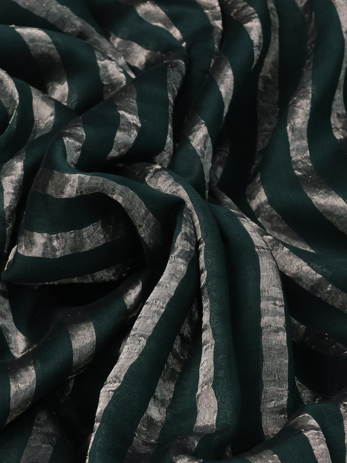 Bottle Green Pure Organza Silk Saree With Zari Stripes & Sequin Work Border