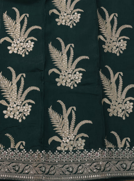 Bottle Green Pure Organza Silk Saree With Zari Stripes & Sequin Work Border