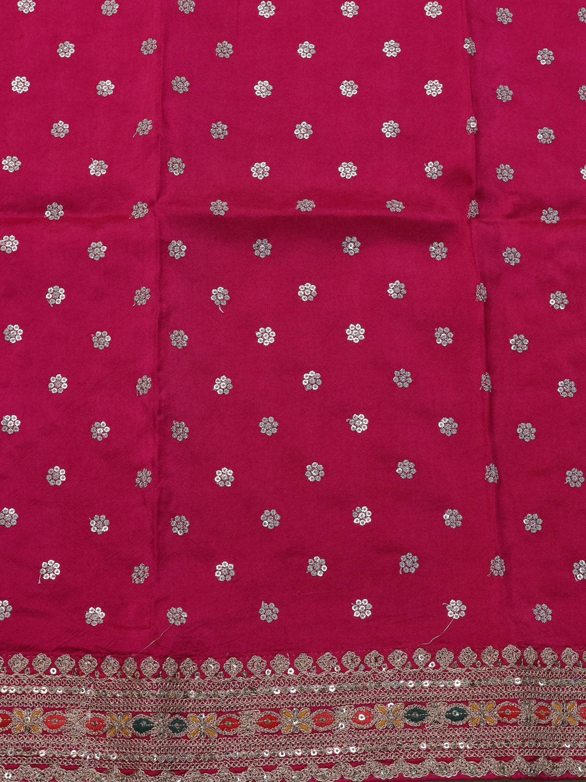 Dark Pink Banarasi Raw Silk With Silk & Gold Stripes & Sequin Work Border