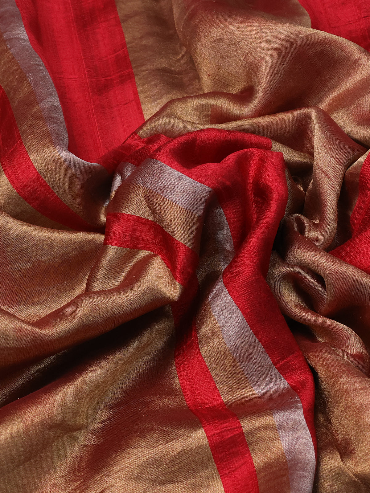 Maroon Banarasi Raw Silk With Silk & Gold Stripes & Sequin Work Border