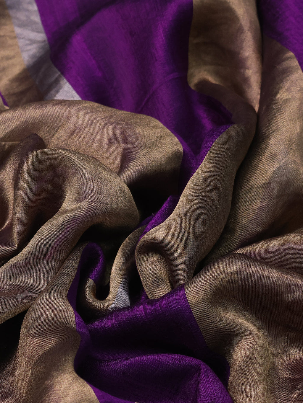 Violet Banarasi Raw Silk With Silk & Gold Stripes & Sequin Work Border