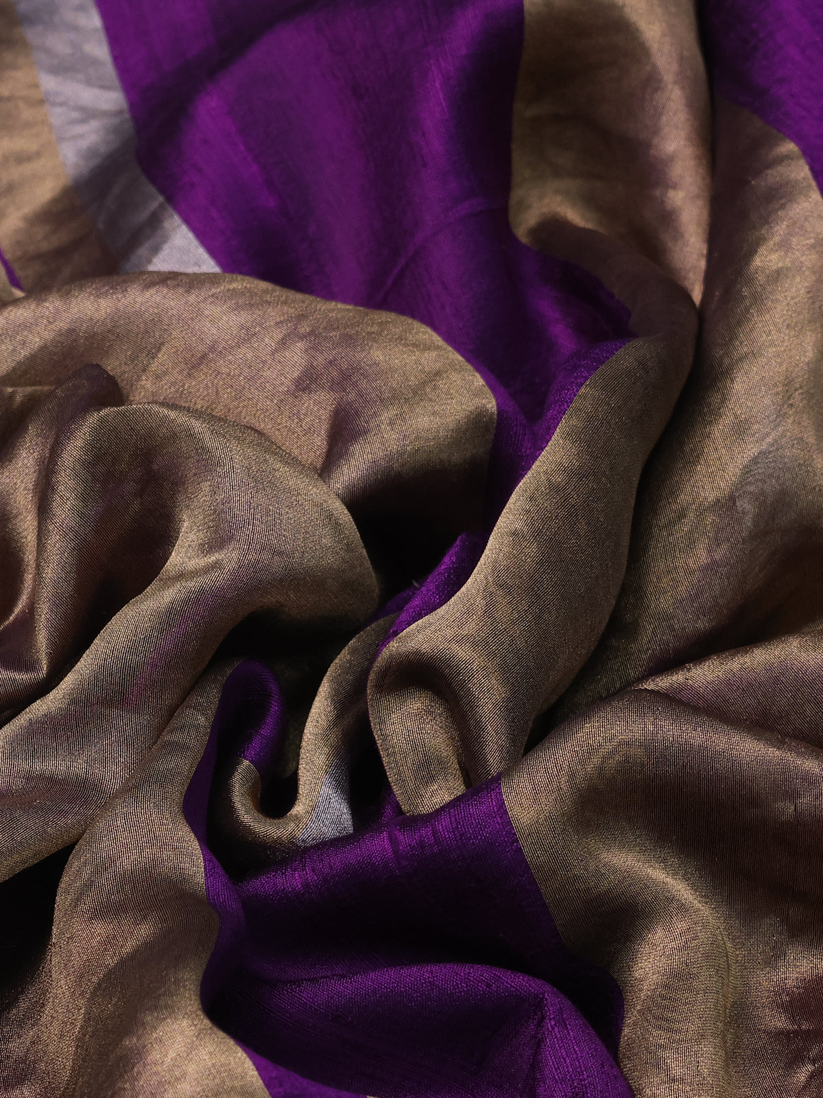 Violet Banarasi Raw Silk With Silk & Gold Stripes & Sequin Work Border