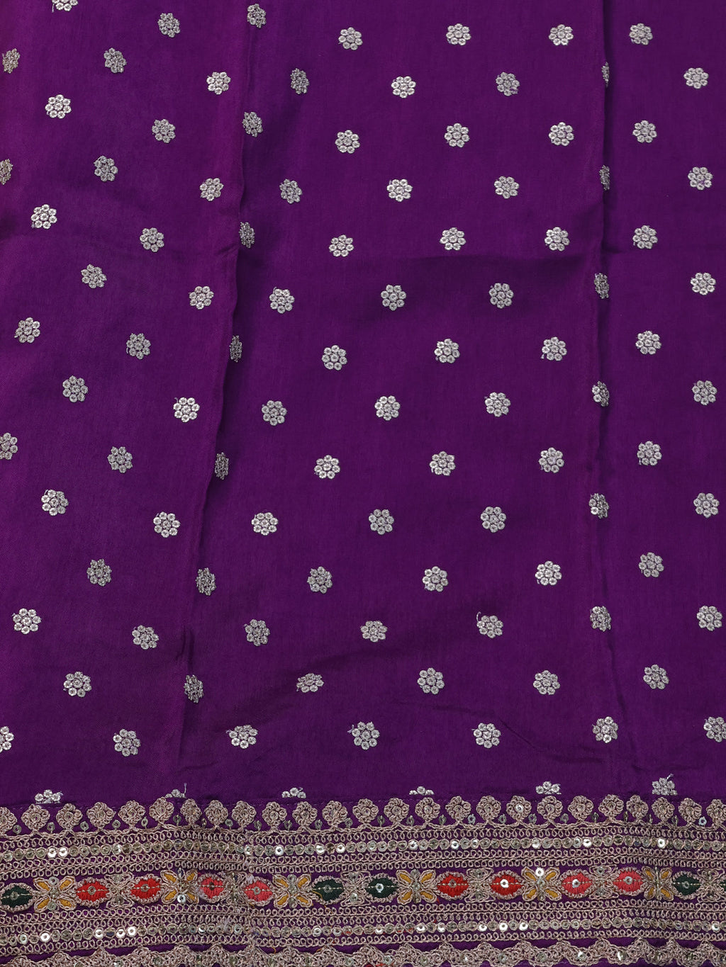 Violet Banarasi Raw Silk With Silk & Gold Stripes & Sequin Work Border