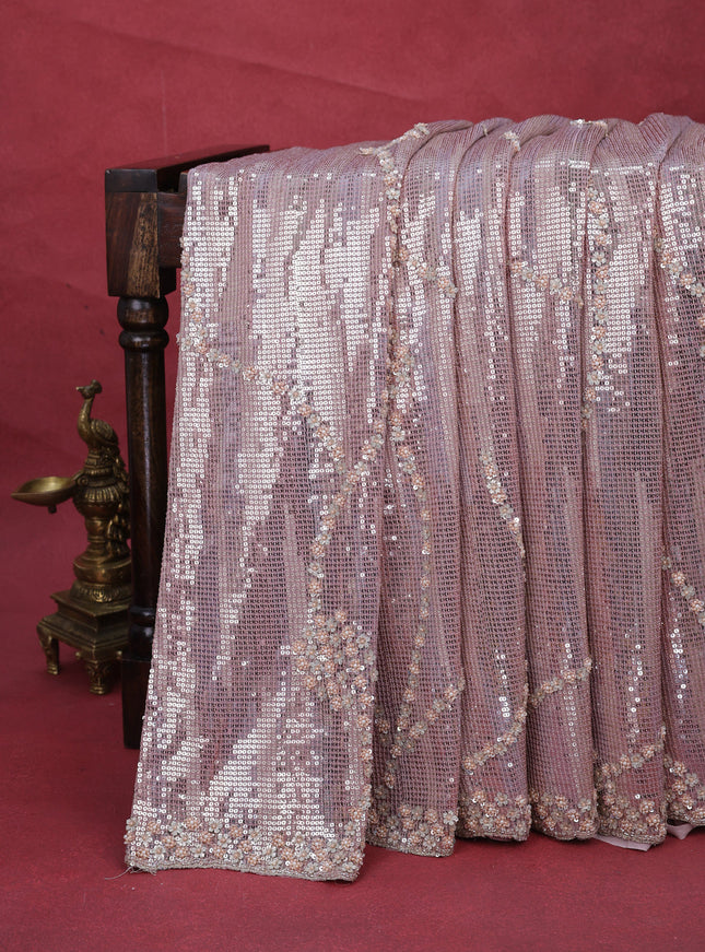 Pastel Pink Pure Georgette Saree With Allover Sequin & Beaded Work