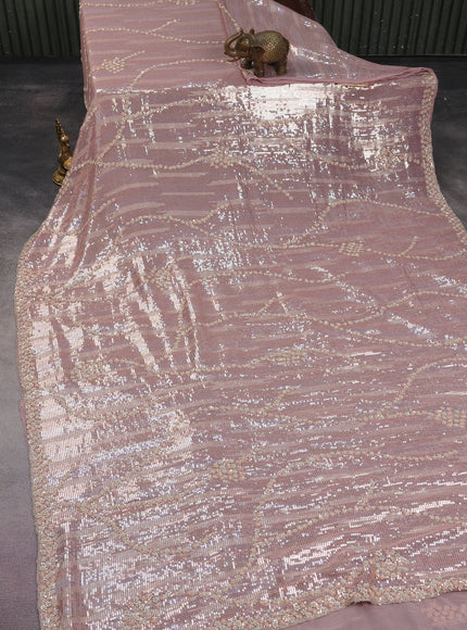 Pastel Pink Pure Georgette Saree With Allover Sequin & Beaded Work