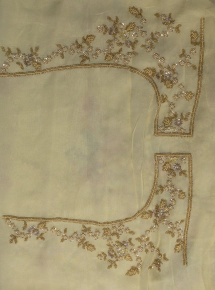 Pale Yellow Pure Georgette Saree With Allover Sequin & Beaded Work And Floral Prints