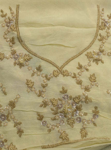 Pale Yellow Pure Georgette Saree With Allover Sequin & Beaded Work And Floral Prints