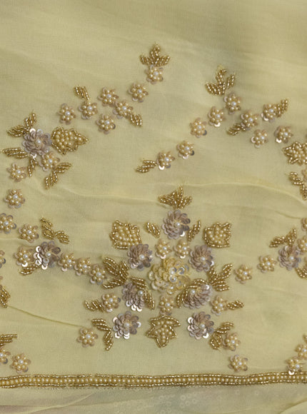 Pale Yellow Pure Georgette Saree With Allover Sequin & Beaded Work And Floral Prints