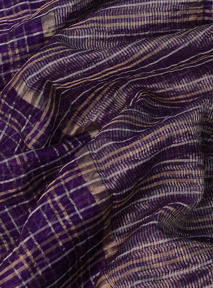 Violet-Pink Pure Organza Silk Saree Silver And Golden Checks With Sequin Border -Readymade Blouse