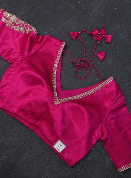 Violet-Pink Pure Organza Silk Saree Silver And Golden Checks With Sequin Border -Readymade Blouse
