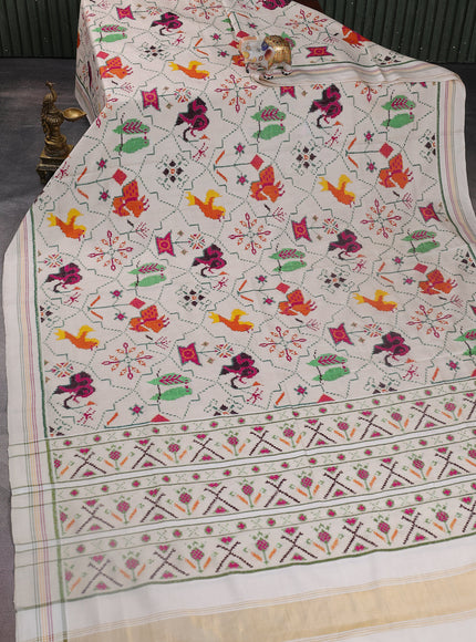 Cream Patan Patola Silk Saree