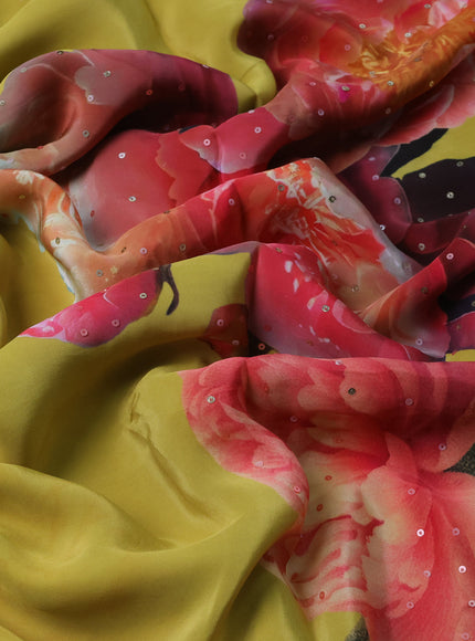 Lime Yellow Printed Crepe Desinger Saree