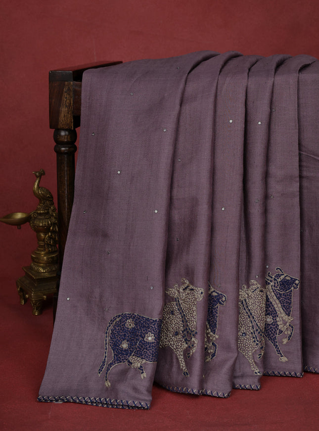 Deep Jamun Pure Tussar Silk Saree