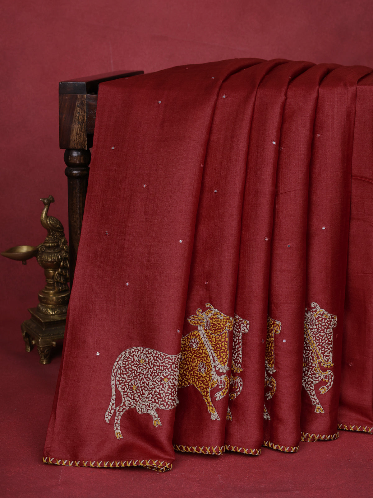 Red Pure Tussar Silk Saree