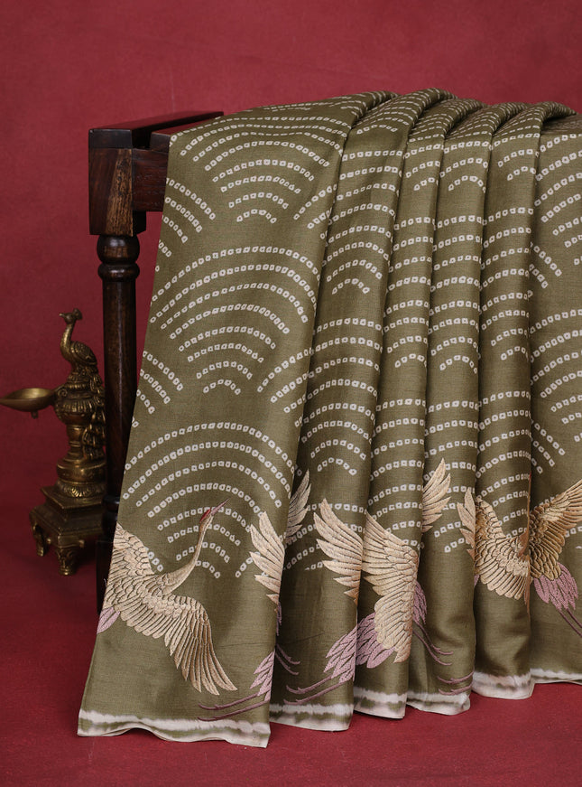 Sap Green-Cream Pure Tussar Silk Saree