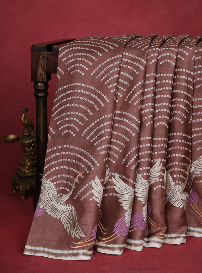 Brown -Cream Pure Tussar Silk Saree