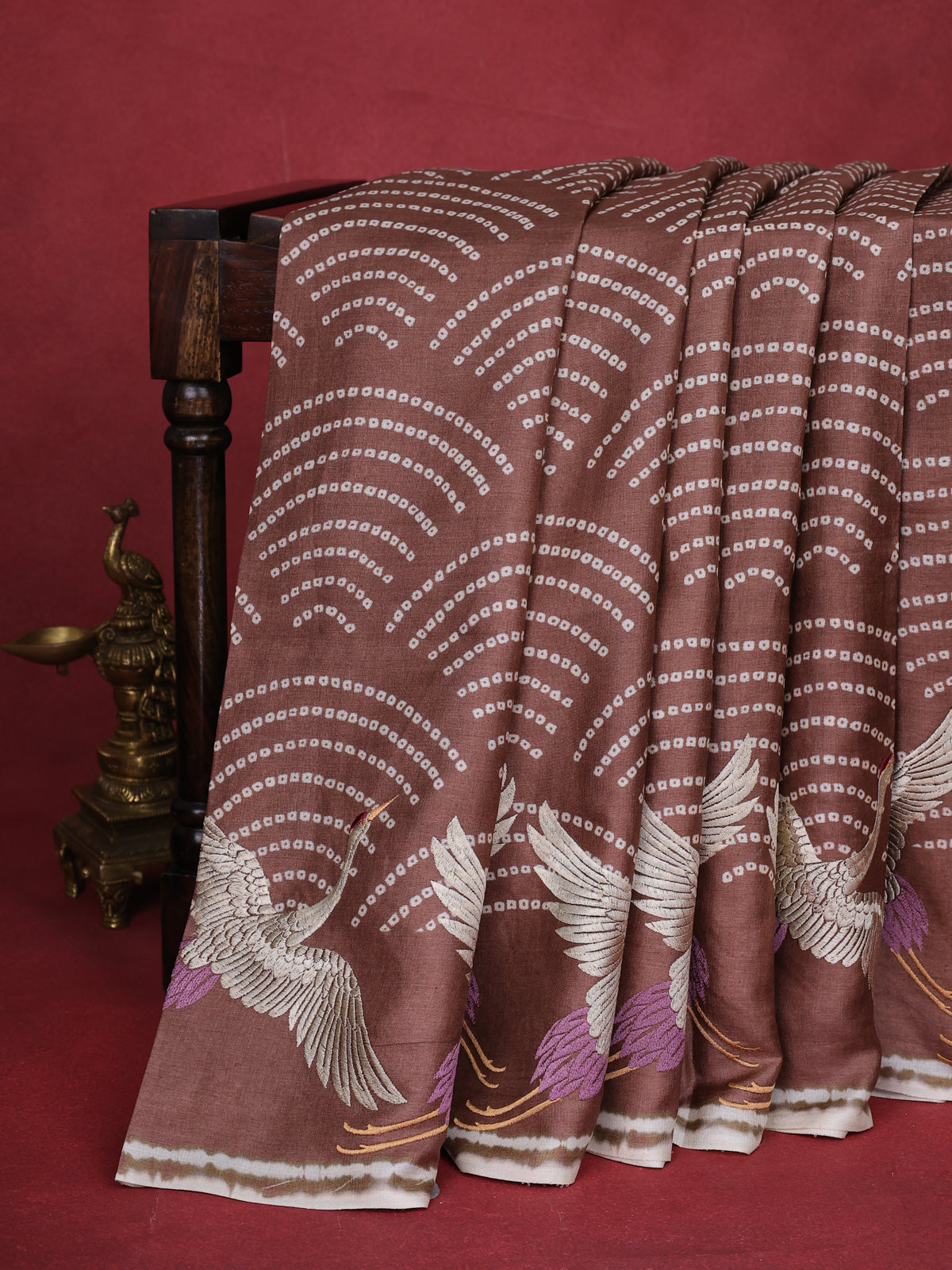 Brown -Cream Pure Tussar Silk Saree