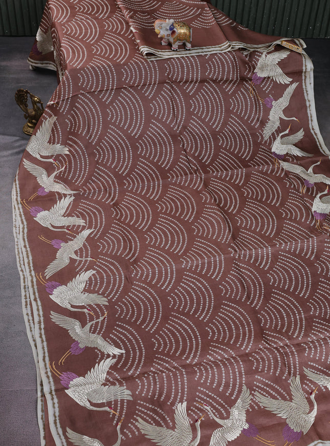 Brown -Cream Pure Tussar Silk Saree