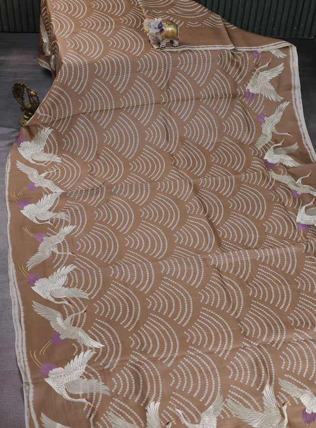 Brown Pure Tussar Silk Saree