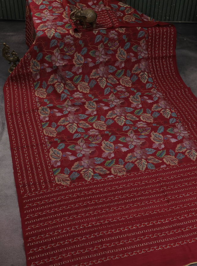 Maroon Pure Tussar Silk Saree