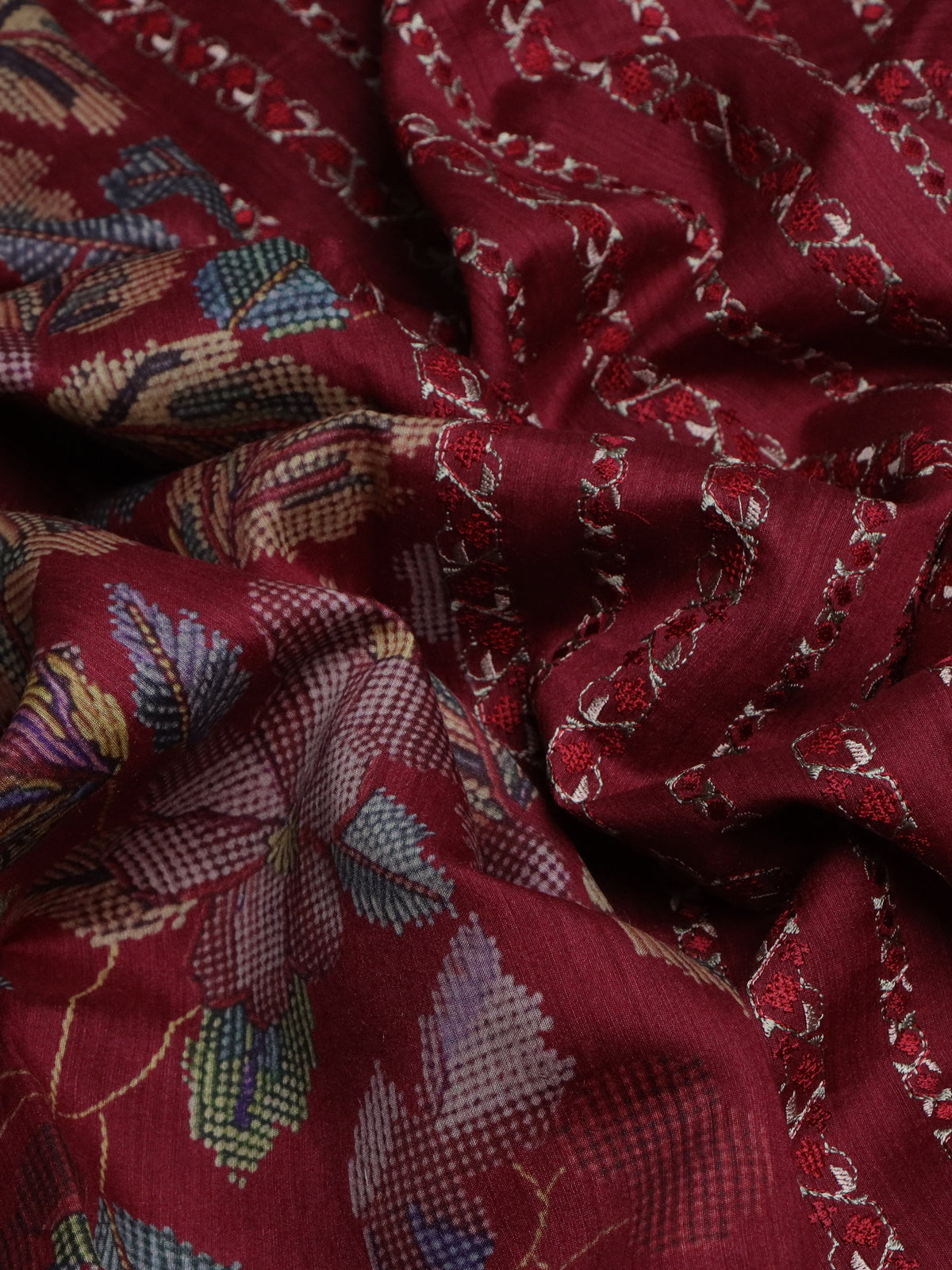 Maroon Pure Tussar Silk Saree