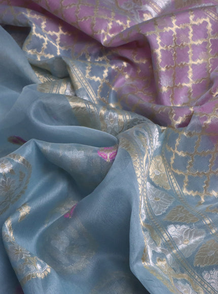 Light Blue-Light Pink Banarasi Kora Silk Saree