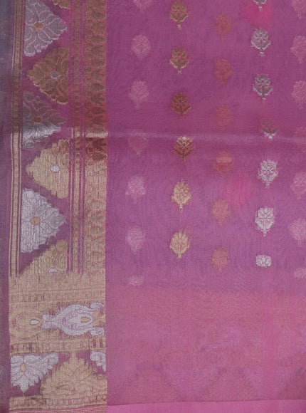 Light Blue-Light Pink Banarasi Kora Silk Saree