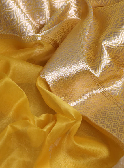 Yellow-Cream Banarasi Kora Silk Saree
