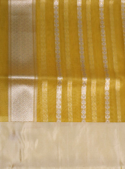 Yellow-Cream Banarasi Kora Silk Saree
