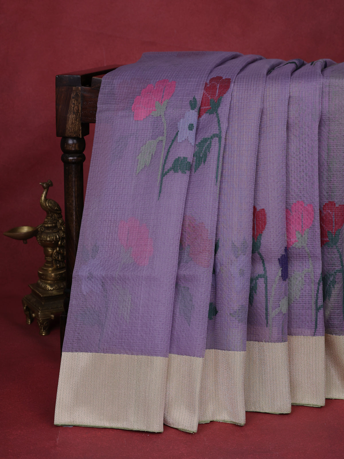 Pastel Lavender-Pista Green Banarasi Kora Silk Saree